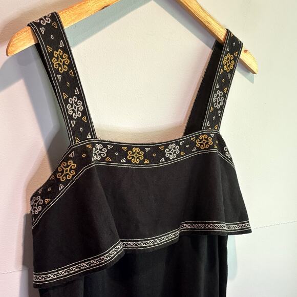 Madewell Black Linen Blend Embroidered Sleeveless Mini Dress - size Small - Picture 3 of 5